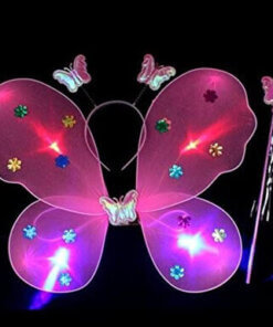 Set Of 3 Flashing Butterfly Wings Led Flashing Light Up Fairy Butterfly Wings Wand Headband Costume