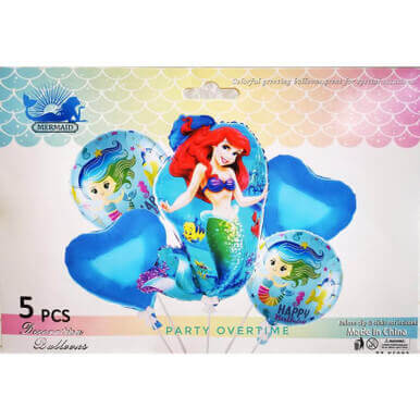 5 Little Mermaid Foil Balloon Set Party Decorations