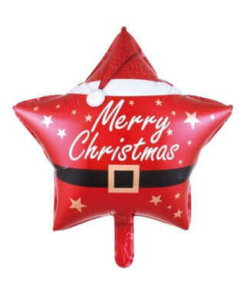 1 Piece Star Shape Merry Christmas Mylar Foil Balloons Decorations in Red Color and Santa Print Design Mylar Balloon Christmas Party Favors (18x45cm.)