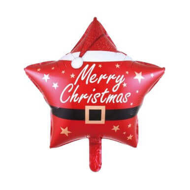 1 Piece Star Shape Merry Christmas Mylar Foil Balloons Decorations in Red Color and Santa Print Design Mylar Balloon Christmas Party Favors (18x45cm.)