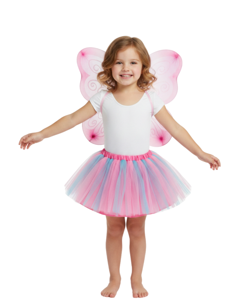 Kids Fairy Tutu Set with Wings | Pink Butterfly Wings & Tulle Skirt Costume for Girls – Dress Up, Book Week & Party Outfit