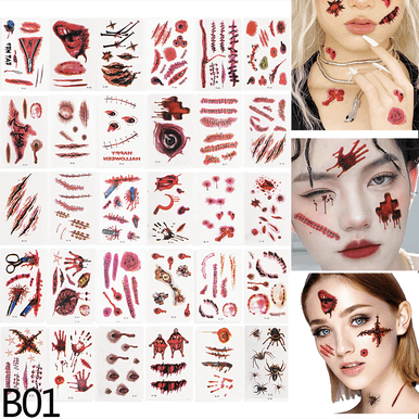 Halloween Scar Pattern Tattoo Stickers Waterproof - Image 3