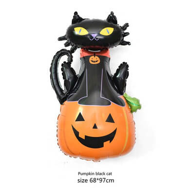 Halloween decoration pumpkin black cat foil balloons Black Cat on Pumpkin Supershape Foil Balloon - Image 3