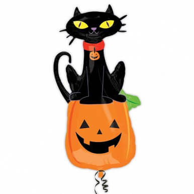 Halloween decoration pumpkin black cat foil balloons Black Cat on Pumpkin Supershape Foil Balloon - Image 2
