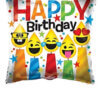 Happy Birthday Square Foil Balloon Emoji Candles