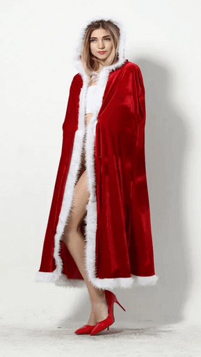Christmas Cloak Hooded Cape Dress Up Cosplay Costume Red Hooded Velvet Adult Santa Claus Robe With Faux Fur - Image 4