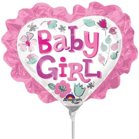 A30 Baby Girl Heart Floral Ruffle Minishape Foil Balloon