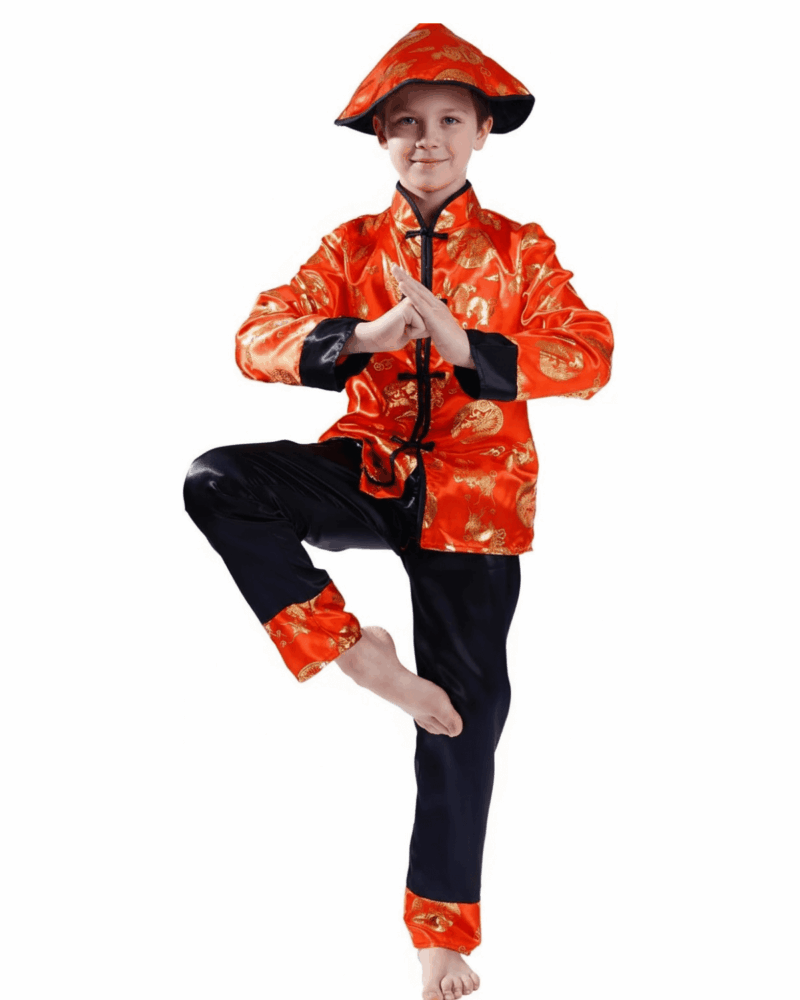 Chinese Costume For Boy Dragon Kung Fu Outfit Costume with Hat