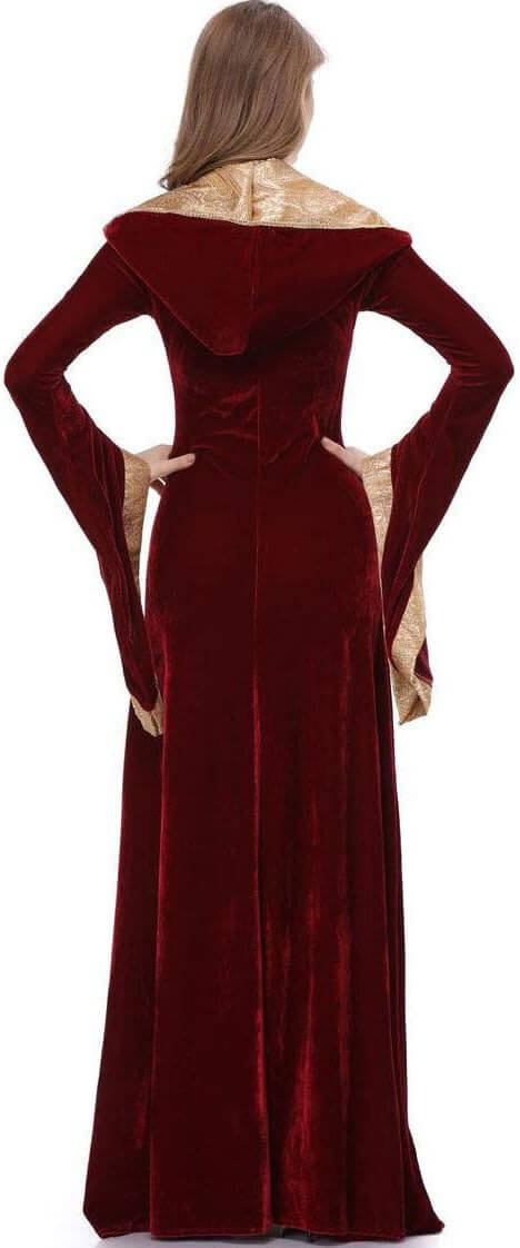 فستان ماكسي مخملي بغطاء رأس بطراز عصر النهضة للنساء – زي تنكري قوطي من العصور الوسطى (ميديڤال) برباط أمامي ودانتيل - Image 6