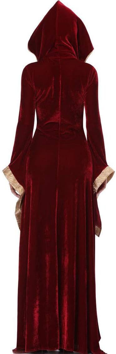 فستان ماكسي مخملي بغطاء رأس بطراز عصر النهضة للنساء – زي تنكري قوطي من العصور الوسطى (ميديڤال) برباط أمامي ودانتيل - Image 3
