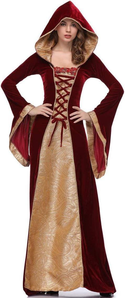 فستان ماكسي مخملي بغطاء رأس بطراز عصر النهضة للنساء – زي تنكري قوطي من العصور الوسطى (ميديڤال) برباط أمامي ودانتيل - Image 7