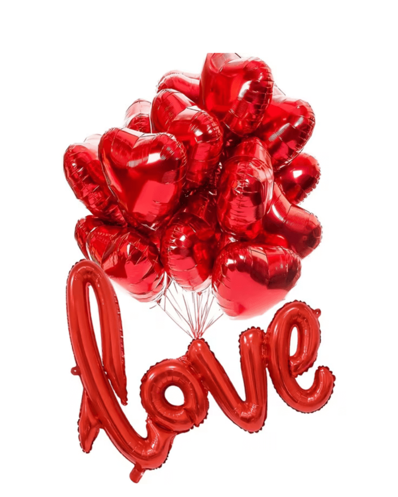 15pcs LOVE Letter & Heart Foil Balloon Set – 101.6cm Red Valentine’s Day Party Decorations