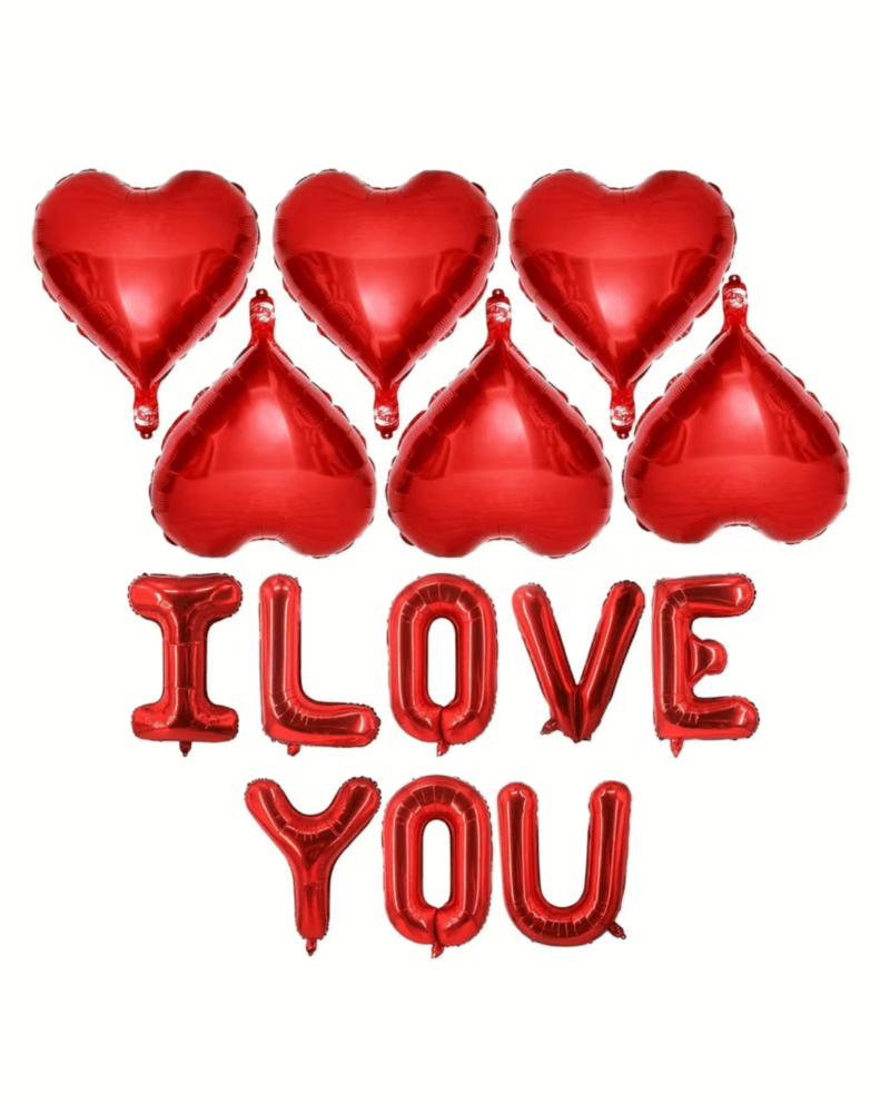 15pcs Red “I Love You” Heart Foil Balloon Set – Valentine’s Day & Wedding Party Decorations