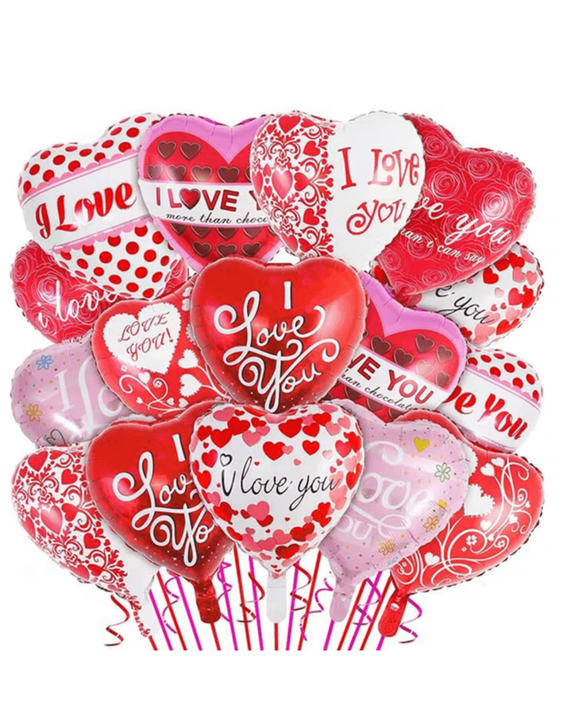 18-Inch Heart-Printed Foil Balloon Set – Romantic Valentine’s Day & Wedding Party Decorations
