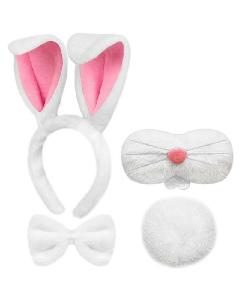 4 PCS Bunny Animal Ears Tail Nose Bow Tie Headband Animal Costume Accessory