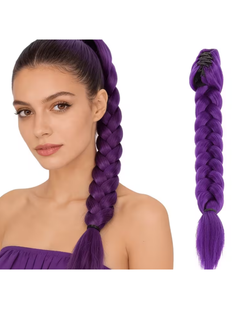 Purple Braided Hair Extension Clip | Long Synthetic Ponytail Braid