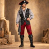 Red and Black Striped Pirate Costume - Adult Men on an adult model